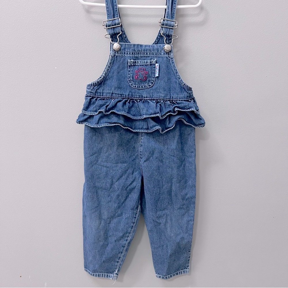 Vintage Sprockets Denim Bubble Ruffle Overall Size 3T